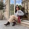 image:imageCUSHIONAIRE Giana Womens High Heel Ankle Boots Square Toe Vegan Suede Mid Block Heel Dress Booties for OfficeChocolate