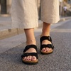 image:imageCUSHIONAIRE Lane Cork Footbed Womens Sandals Comfortable Double Buckle Slip On Sandals for Women with Arch Support and Classic Two Strap DesignBlack Vegan Suede
