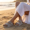 image:imageCUSHIONAIRE Lane Cork Footbed Womens Sandals Comfortable Double Buckle Slip On Sandals for Women with Arch Support and Classic Two Strap DesignStone Vegan Suede