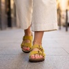 image:imageCUSHIONAIRE Lane Cork Footbed Womens Sandals Comfortable Double Buckle Slip On Sandals for Women with Arch Support and Classic Two Strap DesignYellow Vegan Suede