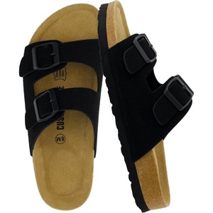 image:imageCUSHIONAIRE Lane Cork Footbed Womens Sandals Comfortable Double Buckle Slip On Sandals for Women with Arch Support and Classic Two Strap DesignBlack Vegan Suede