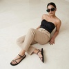 image:imageCUSHIONAIRE Alias Squared Toe Womens Sandals TStrap Flat Sandal with Cushioned Footbed and Adjustable Ankle StrapBlack
