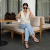 image:imageCUSHIONAIRE Alias Squared Toe Womens Sandals TStrap Flat Sandal with Cushioned Footbed and Adjustable Ankle StrapBlack