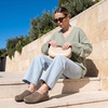 image:imageCUSHIONAIRE Luz Suede Clogs for Women with Fuzzy LiningDark Taupe