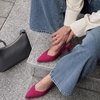 image:imageCUSHIONAIRE Saby Slingback Kitten Heels for Women Pointed Toe Pumps with Adjustable Ankle Strap for Casual Dressy WearFuchsia Microsuede
