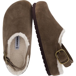 image:imageCUSHIONAIRE Luz Suede Clogs for Women with Fuzzy LiningDark Taupe