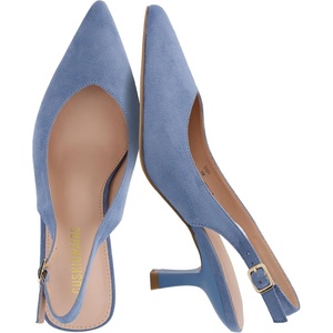 image:imageCUSHIONAIRE Saby Slingback Kitten Heels for Women Pointed Toe Pumps with Adjustable Ankle Strap for Casual Dressy WearBlue Microsuede