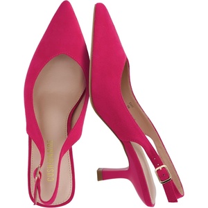 image:imageCUSHIONAIRE Saby Slingback Kitten Heels for Women Pointed Toe Pumps with Adjustable Ankle Strap for Casual Dressy WearFuchsia Microsuede