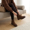 image:imageCUSHIONAIRE Britain Genuine Suede Chelsea Ankle Boots for Women  Water Resistant Suede Side Gore Panels Cushioned Insole Lug Outsole Chelsea Boots for Women Rear Pull TabBrown