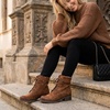 image:imageCUSHIONAIRE Rena Combat Womens Boots LaceUp Side Zip Ankle Boots for Women with Knit Trim and Low Block Heel TAN 6