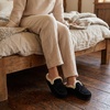 image:imageCUSHIONAIRE Creek Genuine Leather Suede Womens Slippers Casual House Shoes  Memory Foam Footbed Soft Faux Fur Lining Genuine Suede Leather Upper Indoor Outdoor Sole Classic Moccasin DesignBlack