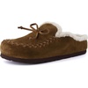 image:imageCUSHIONAIRE Creek Genuine Leather Suede Womens Slippers Casual House Shoes  Memory Foam Footbed Soft Faux Fur Lining Genuine Suede Leather Upper Indoor Outdoor Sole Classic Moccasin DesignBrown