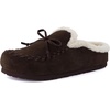 image:imageCUSHIONAIRE Creek Genuine Leather Suede Womens Slippers Casual House Shoes  Memory Foam Footbed Soft Faux Fur Lining Genuine Suede Leather Upper Indoor Outdoor Sole Classic Moccasin DesignChocolate