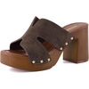 image:imageCUSHIONAIRE Markie Chunky Block Heel Sandals for Women with Faux Wood Heel and Memory FoamChocolate