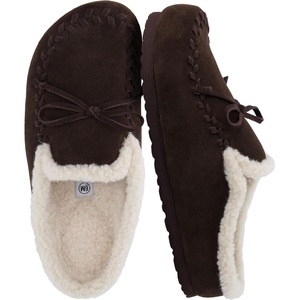 image:imageCUSHIONAIRE Creek Genuine Leather Suede Womens Slippers Casual House Shoes  Memory Foam Footbed Soft Faux Fur Lining Genuine Suede Leather Upper Indoor Outdoor Sole Classic Moccasin DesignChocolate