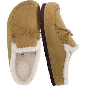 image:imageCUSHIONAIRE Creek Genuine Leather Suede Womens Slippers Casual House Shoes  Memory Foam Footbed Soft Faux Fur Lining Genuine Suede Leather Upper Indoor Outdoor Sole Classic Moccasin DesignSand