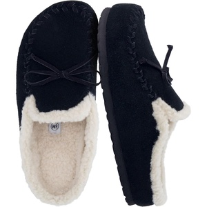 image:imageCUSHIONAIRE Creek Genuine Leather Suede Womens Slippers Casual House Shoes  Memory Foam Footbed Soft Faux Fur Lining Genuine Suede Leather Upper Indoor Outdoor Sole Classic Moccasin DesignBlack