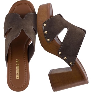 image:imageCUSHIONAIRE Markie Chunky Block Heel Sandals for Women with Faux Wood Heel and Memory FoamChocolate