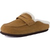 image:imageCUSHIONAIRE Casey Genuine Suede Moccasin Slippers for Women Cozy House Shoes with Moc Toe and Penny Loafer StrapCamel