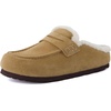 image:imageCUSHIONAIRE Casey Genuine Suede Moccasin Slippers for Women Cozy House Shoes with Moc Toe and Penny Loafer StrapSand
