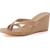 image:imageCUSHIONAIRE Mona SlipOn Lightweight Womens Sandals Comfortable Wedge Flip Flops for Women with Crossover StrapTan