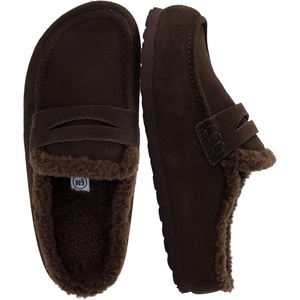 image:imageCUSHIONAIRE Casey Genuine Suede Moccasin Slippers for Women Cozy House Shoes with Moc Toe and Penny Loafer StrapChocolate