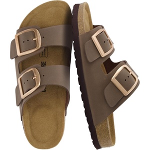 image:imageCUSHIONAIRE Laz 100 Genuine Leather Cork Footbed Slide Sandals for Women with Adjustable Buckles and Memory FoamBrown