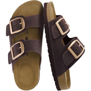 image:imageCUSHIONAIRE Laz 100 Genuine Leather Cork Footbed Slide Sandals for Women with Adjustable Buckles and Memory FoamChocolate