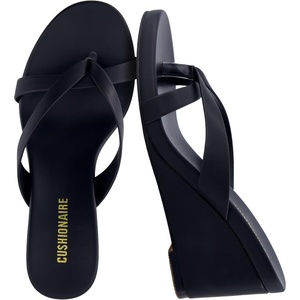 image:imageCUSHIONAIRE Mona SlipOn Lightweight Womens Sandals Comfortable Wedge Flip Flops for Women with Crossover StrapBlack