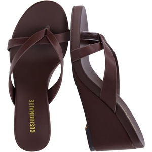 image:imageCUSHIONAIRE Mona SlipOn Lightweight Womens Sandals Comfortable Wedge Flip Flops for Women with Crossover StrapBrown