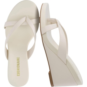 image:imageCUSHIONAIRE Mona SlipOn Lightweight Womens Sandals Comfortable Wedge Flip Flops for Women with Crossover StrapCream