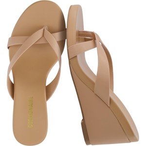 image:imageCUSHIONAIRE Mona SlipOn Lightweight Womens Sandals Comfortable Wedge Flip Flops for Women with Crossover StrapTan