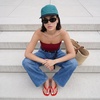 image:imageCUSHIONAIRE Toots Thong Strap Jelly Sandals for Women with Low Block HeelRed