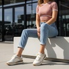 image:imageCUSHIONAIRE Kicks Fashion Sneakers for Women Lightweight NonSlip Lace Up Shoes with Memory FoamNatural