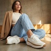 image:imageCUSHIONAIRE Score Platform Sneakers for Women Lightweight Tennis Shoes with Adjustable Laces and Memory Foam Wide Widths AvailableWhiteTan