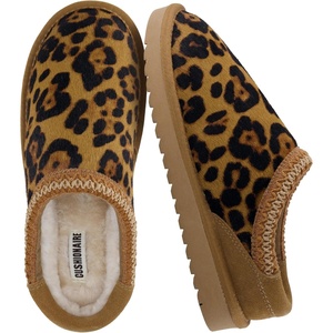 image:imageCUSHIONAIRE Keto Genuine Suede Leather Kids Slippers for Boys and Girls  Cozy SlipOn Mule House Shoes with Faux Fur Lining Cushioned Memory Foam ComfortBrown Cheetah