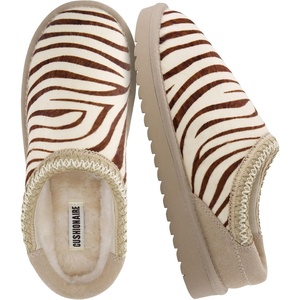 image:imageCUSHIONAIRE Keto Genuine Suede Leather Kids Slippers for Boys and Girls  Cozy SlipOn Mule House Shoes with Faux Fur Lining Cushioned Memory Foam ComfortBrown Zebra
