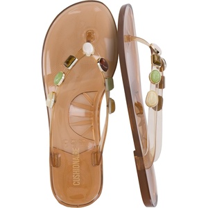 image:imageCUSHIONAIRE Soley Jelly Flip Flops for Women with Gemstone Thong StrapMocha