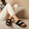 image:imageCUSHIONAIRE Lane Cork Slide Womens Sandals Comfortable Sandals for WomenBlack Vegan Suede