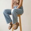 image:imageCUSHIONAIRE Laz 100 Genuine Leather Cork Footbed Slide Sandals for WomenBrown