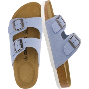 image:imageCUSHIONAIRE Lane Cork Slide Womens Sandals Comfortable Sandals for WomenLt Blue Vegan Suede