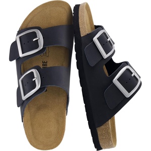 image:imageCUSHIONAIRE Laz 100 Genuine Leather Cork Footbed Slide Sandals for WomenBlack