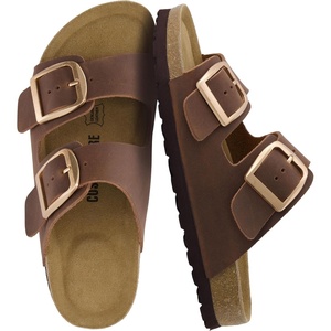 image:imageCUSHIONAIRE Laz 100 Genuine Leather Cork Footbed Slide Sandals for WomenTobacco